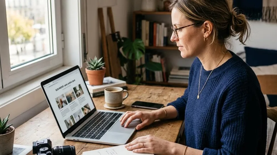 A publisher working on a website at a laptop